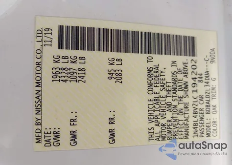 2020 Nissan Altima S Fwd from USA, damaged, VIN 1N4BL4BV2LC194202